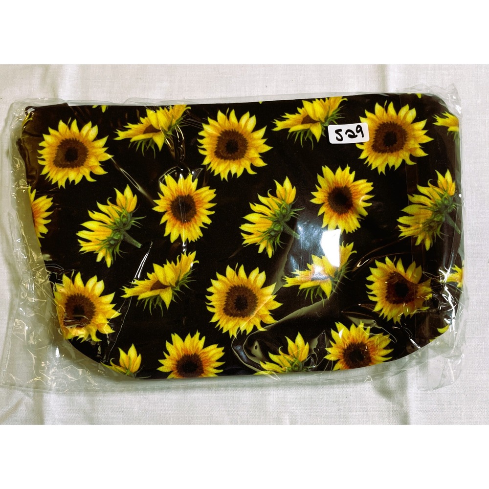 Unbranded Sunflower Pouch Womens OS Black Yellow New Floral Zipper Cosmetic Bag